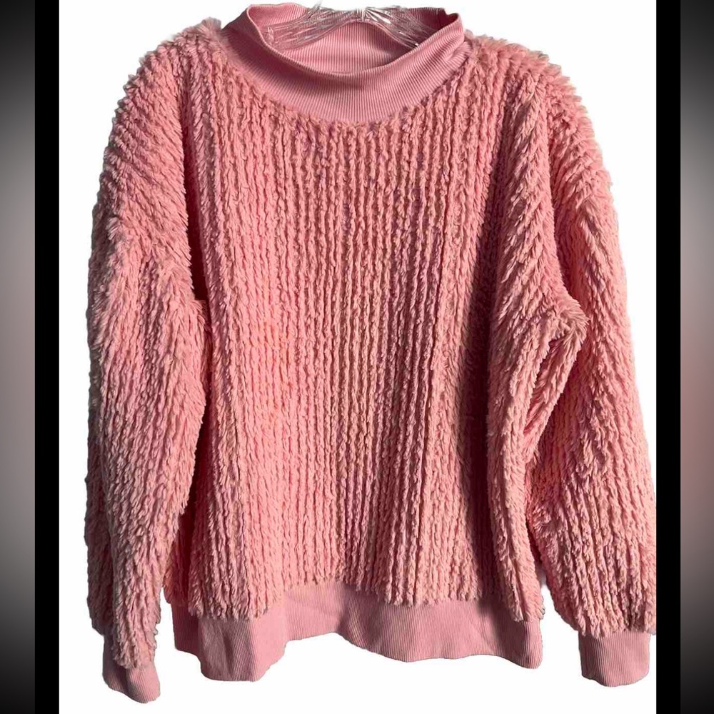 Crown & Ivy Women's Large Long Sleeve Top High Neck Fuzzy Texture Pink WORN ONCE